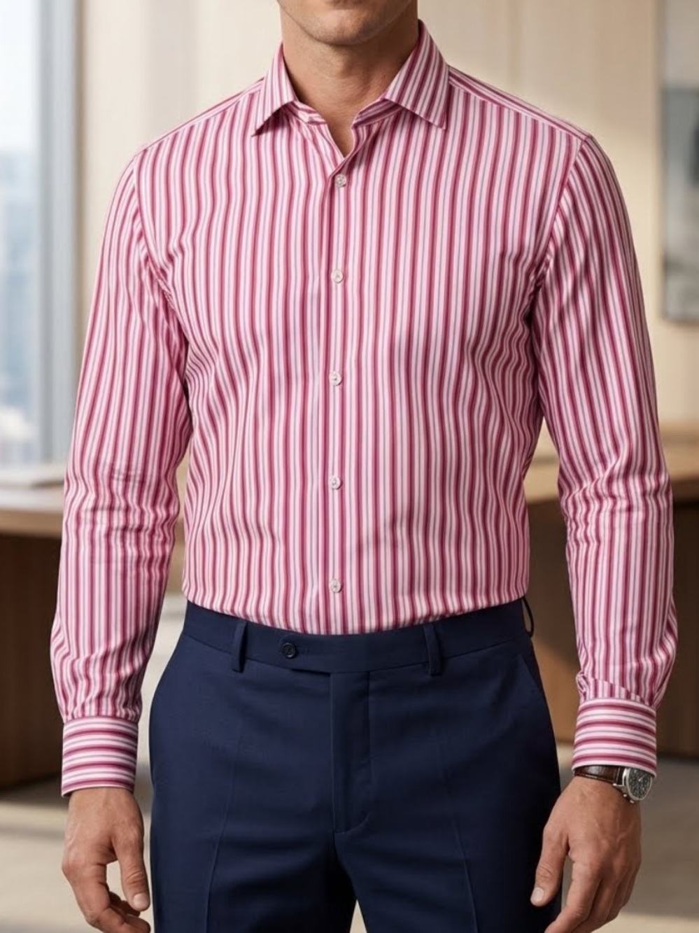 Hugo  Boss 17 1/2 x 34 Multi Color Striped Shirt Regular Fit Dress Shirt